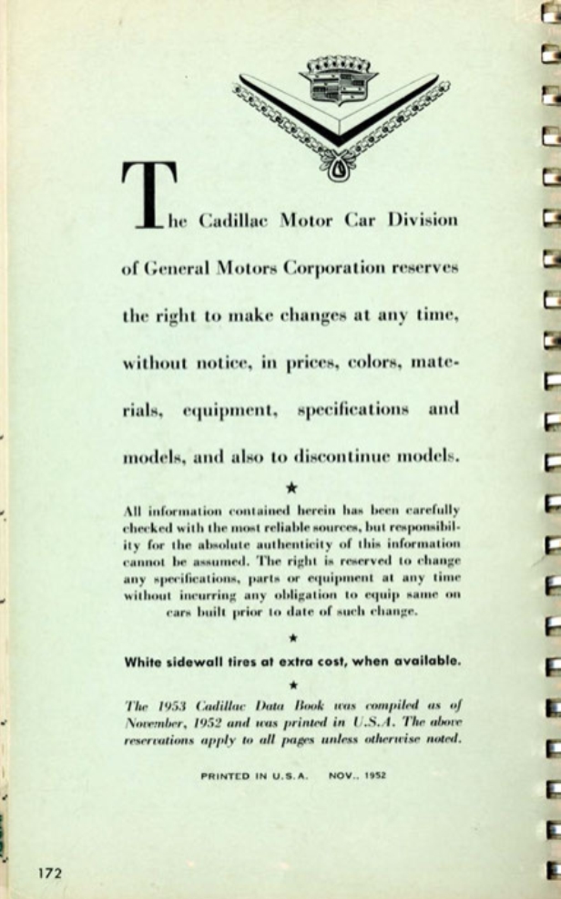1953 Cadillac Salesmans Data Book Page 101